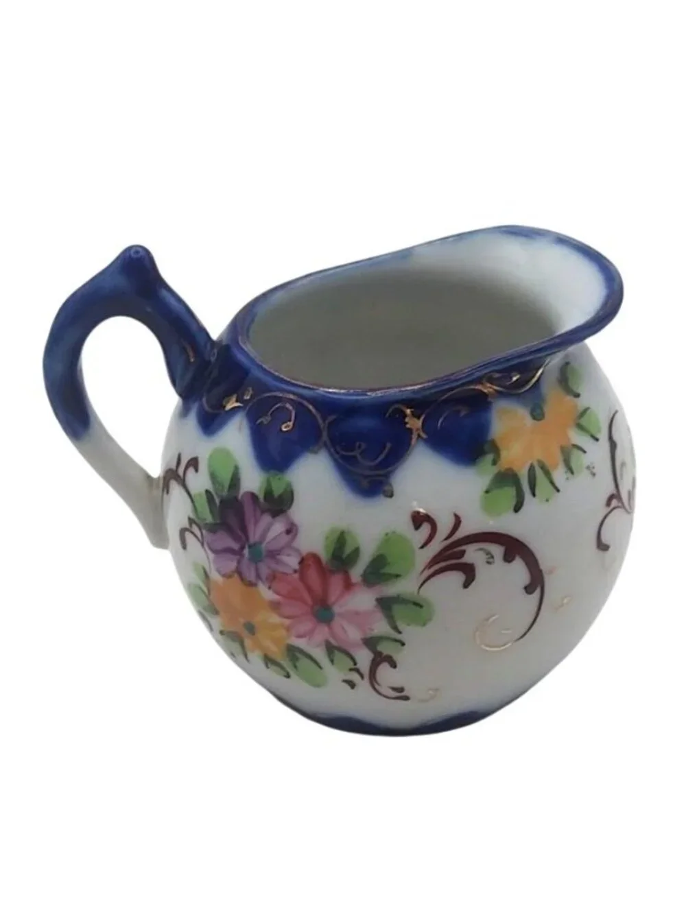 Geishaware Hand Painted Porcelain Creamer Cobalt Blue Floral Meiji Japan Antique